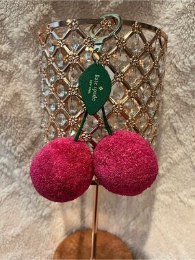 Kate Spade Cherries Pom Pom Key Chain in berry pink